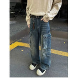 FOESCE New High Street Cargo jeans men Gothic Punk Dark Trousers  Harajuku Retro Baggy Jeans Men Street Fashion Straight Leg Pants