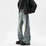 FOESCE Summer Men's Denim Pants Old Blue Washed Male Jeans Straight fleck Casual Menwear Loose Wide Leg Trousers 2025 New Fashion