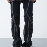 FOESCE  New Factor American High Street Washed Jeans Black Slight Rao Fashion Casual Design Pants