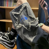 FOESCE Pentagram Embroidery Y2k High Waist Casual Jean Shorts Women Gothic Loose Hip Hop Harajuku Streetwear Korean Style Denim Shorts