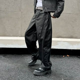 FOESCE New trendy loose straight tube nostalgic Ankora red leather pants
