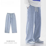 FOESCE Men's Casual Loose Fit Jeans Elastic Waist Outdoor Workwear Spring Autumn Straight Leg Long Pants Comfortable Loose Trousers