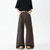 FOESCE 2025 Autumn Winter Korean Style Straight Leg Causal Jeans Men's Fashion Versatile Loose Pants Men's Washed Retro Large Pockets