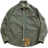 FOESCE Retro Waed Distred Blue Vertical Stripes Trendy Men's Long Sve Denim irt Loose American Sle Workwear Jaet