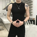 FOESCE Summer Vest Men's Trend Tight Stand Collar Sleeveless Sexy T-shirt Top American Slim Fitness Stretch I-word Vest Bottoming Shirt