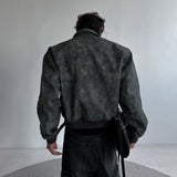 FOESCE Mens Autumn Winter American Street Retro Distressed Suede Jacket Gender-Neutral Short Loose Casual Trend Biker Jacket Unisex