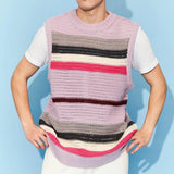 FOESCE Spring New Hollow Stripe Knitwear Sweater Vest 2025 Contrast Color O Neck Casual Tank Tops Korean Fashion Male Sleeveless Tees