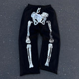 Y2K Sweatpants Men Women Harajuku Retro Skull Graphic Print Sweatpants High Waist Casual Cotton Baggy Pants Streetwear Trousers