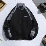 Stand Collar Long Sleeve Coat Men Windbreaker Jacket High Street Patchwork Color Block Windbreaker Thin for Men for Spring