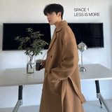 FOESCE Long Coats for Men Woolen Jackets 2025 Winter Thicken Coat Trench Coats Korean Vintage Loose Heavy Jackets Men Leisure Overcoat