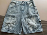 Foesce Y2K European and American New High-quality Loose Denim Shorts Retro Hip-hop Pop Gothic Shorts For Men and Women On the Street