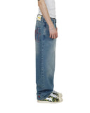 Foesce Streetwear Jeans Y2K mens Pants Harajuku Hip Hop Letter Embroidery Vintage Blue Baggy Jeans High Waist Wide Leg Trouser