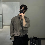 FOESCE New Korean Business Men Shirts Light Luxury Slim-fit Solid Color Long Sleeve Cardigans Leisure Breathable Solid Color Basic Tops