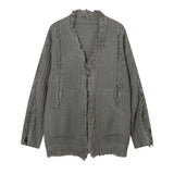 FOESCE Y2k Mens Sweater Irregular Tassel Design Knitted Jacket Autumn Casual Versatile Atmosphere Solid Color Top Men's Clothing Unisex