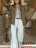 FOESCE TRAFZA Casual Soft Bomber Jackets Women Long Lantern Sleeve Oversized Spring Summer Coats Fashion 2025 Streetwear Zipper Outwear