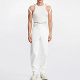 FOESCE Fashion Streetwear Men Summer Sleeveless Solid Tank Tops Solid O Neck Hollow Out Knitted Vest Sexy Mens Popular O Neck Pullovers