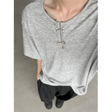 FOESCE ay U-Ne ort Sve Knitted f Sve T-irt Korean Sle Faionable Casual Top Breathable Summer Tee for Teens