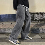 FOESCE Brand Men's Jeans Korean Version Student Casual Pants High Street Straight Loose Wide Leg Jeans Black Grey  Blue Baggy Jeans