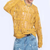 FOESCE Men Sweater Harajuku Perspective Destructed Hollow Hold Pullover Tops Autumn Streetwear Fashion Trendy Daily Sweater Unisex 2025