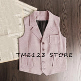 FOESCE Men's Retro Herringbone Pattern Vest Men's Suit Collar Vest Slim-fit Tweed Vest Wedding Vest Men