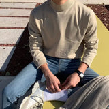 FOESCE Autumn Winter Half Turtleneck Sweater Men's Long-sleeved Korean Solid Color Knit Sweater Underwear Bottoming Shirt Casual Male