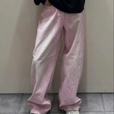 FOESCE Streetwear Gradient Color Washed Pink Dirty Jeans for Men and Women Straight Casual Baggy Denim Trousres Oversized Loose Cargos