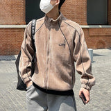 FOESCE 23AW Mens Corduroy Street Stand-Up Collar Cardigan Top Genderless Trend American Fashion Casual Simple Loose Jacket Unisex