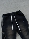 Foesce Streetwear Baggy Casual Pants Y2K Retro Zipper Decoration Sweatpants Pants Men Women Harajuku Hip Hop Letter Jogging Trousers