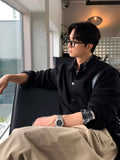 FOESCE Trendy Casual Knitted Sweater Korean Sle Turn-down Collar Open Cardigan Dongdaemun Men's Autumn Long Sve  Color
