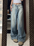 High Street Straight American Retro Washed Reverse Wear Design Jeans American Men and Women Loose Wide Leg Casual Pants y2k