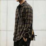 FOESCE 2025 autumn frosted shirt men's plaid loose long sleeved casual work clothes thick shirt trend camisa masculina slim fit blouse