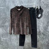 FOESCE Men T-Shirt Gold Velvet Leopard T-Shirt Spring And Autumn Streetwear Fashion Niche Youth Long Sleeve Top Men'S Clothing 2025 New