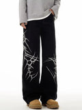 FOESCE Women Jeans Oversize Hip-hop Fashion Vintage Streetwear Y2K Wide Leg Jean High Waist Embroidery Pattern Trouser Baggy Denim Pant