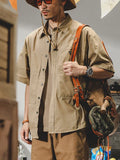 FOESCE 2025 New Men's Hawaiian Casual Cargo Shirt Oversized Short Sleeve Tee Shirts Y2K Streetwear Button Blouses Outdoor Masculino