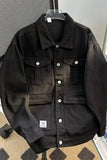 Punk Japanese Denim Jacket Men's Workwear Autumn Winter Trend Button Up Coat Versatile Loose Jacket Casual Handsome Black Top