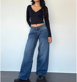 FOESCE 2025 New Retro Y2K Jeans Fashion Women Autumn High Waist Pocket Stacked Wide Leg Pant Casual Baggy Streetwear Commute Denim Pant