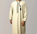 FOESCE New Muslim Men Long Sleeve Pullover Dress Abaya Daffah Jubba Thobe Pakistan Saudi Arab Kaftan Islam Clothing Prayer Robe Afghan
