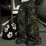 FOESCE Color Match Multi-pockets Camouflage Cargo Pants for Men and Women Streetwear Patchwork Baggy Overalls Wide Leg Loose Trousers