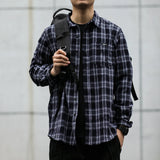 FOESCE 2025 autumn frosted shirt men's plaid loose long sleeved casual work clothes thick shirt trend camisa masculina slim fit blouse