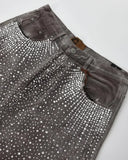 Gothic trend new rhinestone pocket exquisite denim shorts men's y2k hip-hop design personality style daily couple wide-leg pants
