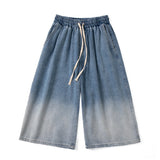 FOESCE Korean Fashion Men Gradient Denim Shorts Wide Leg  Jorts Jeans Man Summer Streetwear Oversize Casual Baggy Jeans Shorts