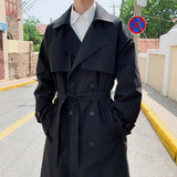 FOESCE Korean style Spring Trench Coat Male Streetwear Windbreaker Trenchcoat Men Solid Business Casual Loose Long Overcoat