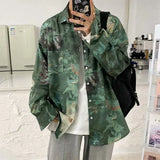 FOESCE Trendy Brand Retro Oil Painting Printed Long-sleeved Shirt Men Street Loose Casual Couple Shirt Jacket