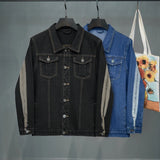 Men's Ombre Denim Jacket Classic Black Lapel Multi-Pocket Jacket Spring Autumn Plus Size Men's Denim Jacket 6XL 7XL 8XL