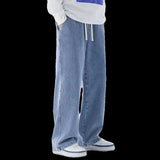 FOESCE Men's Casual Loose Fit Jeans Elastic Waist Outdoor Workwear Spring Autumn Straight Leg Long Pants Comfortable Loose Trousers