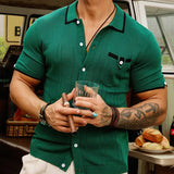 Men's Light Luxury Leisure Business Knit Polo Shirt Popular Retro Solid Color Short Sleeve Button-down Fashion Knitwear M-3XL