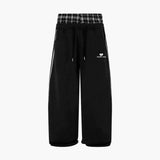 FOESCE American Retro College Style Loose Fit Two-Piece Set with Double Waist Head Fake Bathroom Pants for Sports Leisure 2025 Fashion