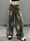 American Streetwear Jeans Hole Design High Waist Y2k Harajuku Vintage All Match Pantalones De Mujer Spring Autumn Women Clothing
