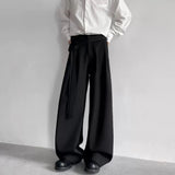 FOESCE Mens Trousers Ribbons Y2k Casual Pants Spring Streetwear Fashion Harajuku Plain Wide-Leg Pants Old Money Men'S Clothing 2025 New