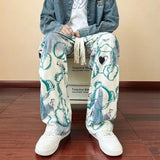 FOESCE American High Street Casual Pants Men's Tie-dye Bear Graffiti Casual Loose Wide-leg Pants Trendy Brand Niche Mopping Trousers